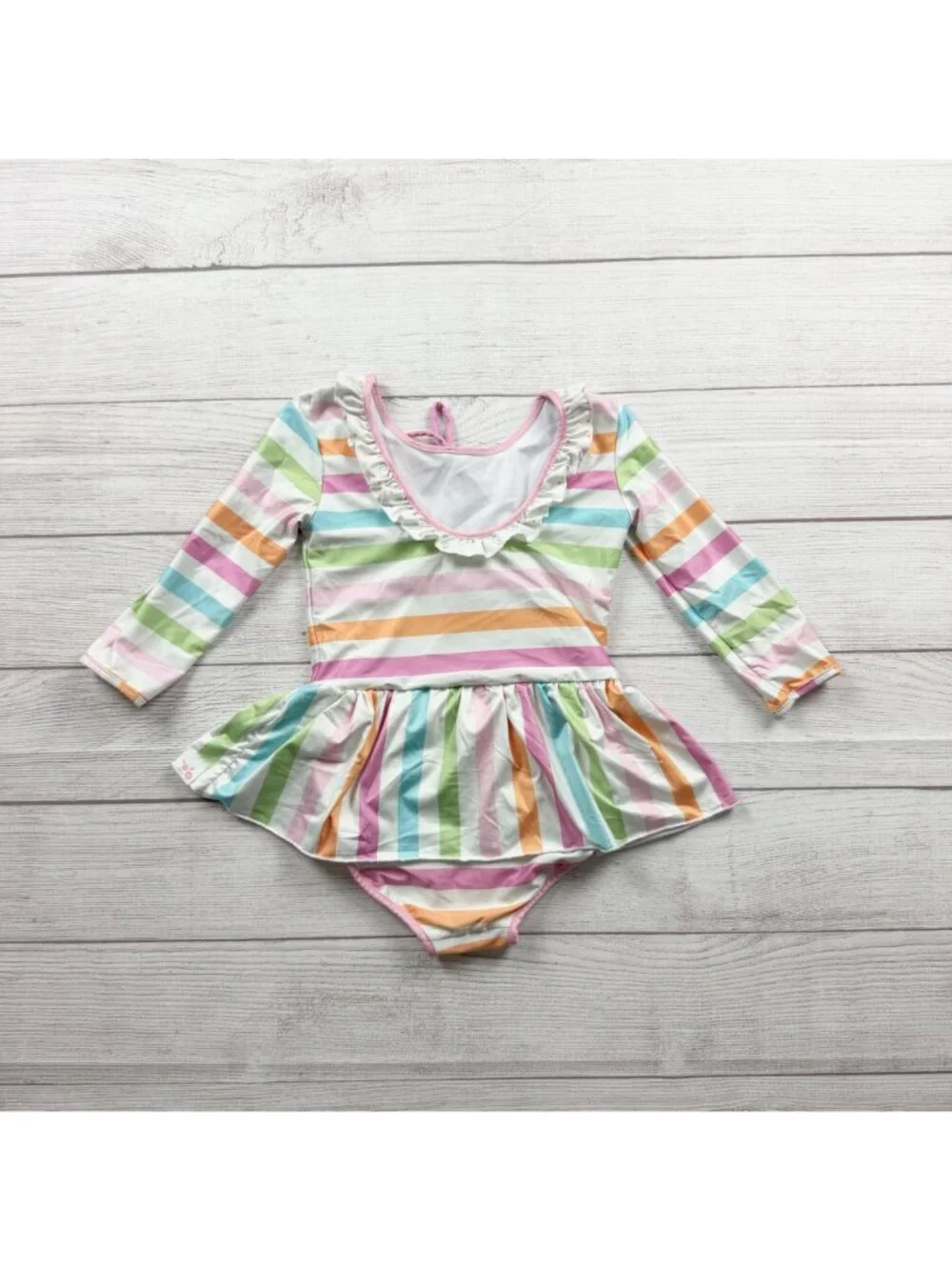 SweetHoney Multicolor Striped Long Sleeve Girls Skirted Swimsuit 6